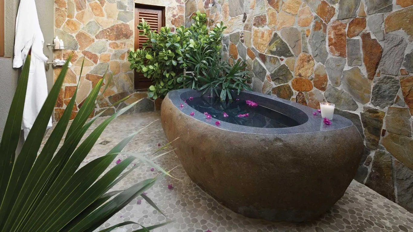 Large Gray Freestanding Stone Tub