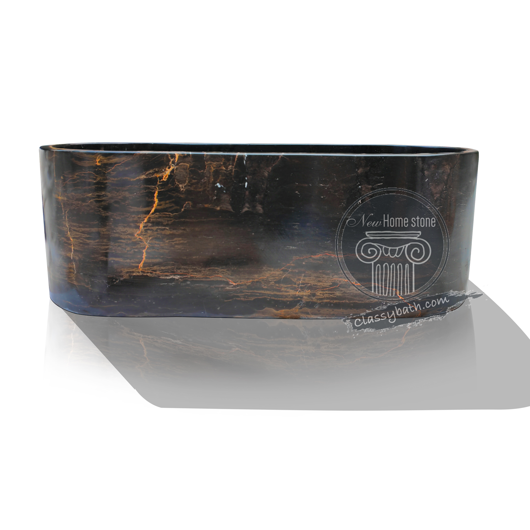 Oval shaped black marble bathtub