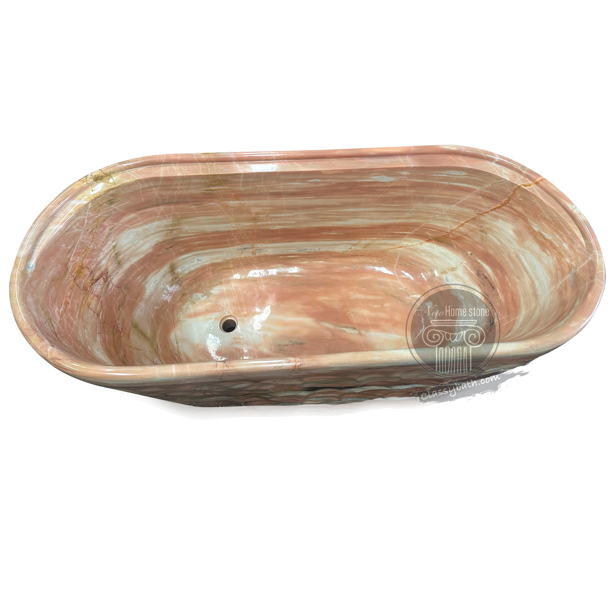 Hand-Carved Red Vein Marble Bathtub