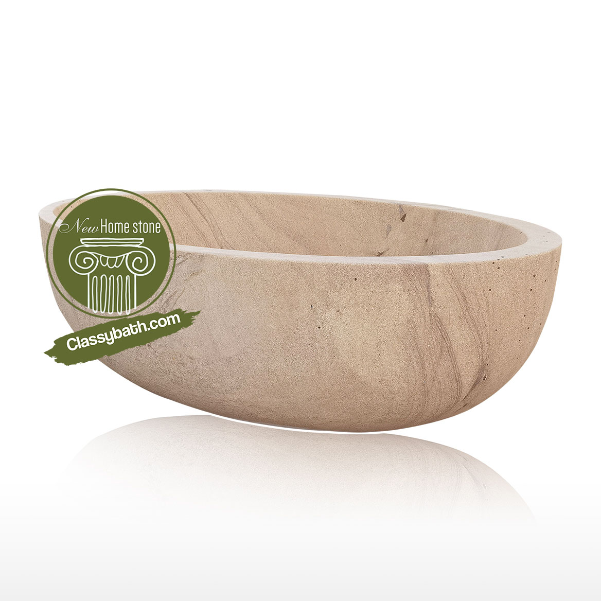 Beige Egg-shaped Marble Natural Bathtub