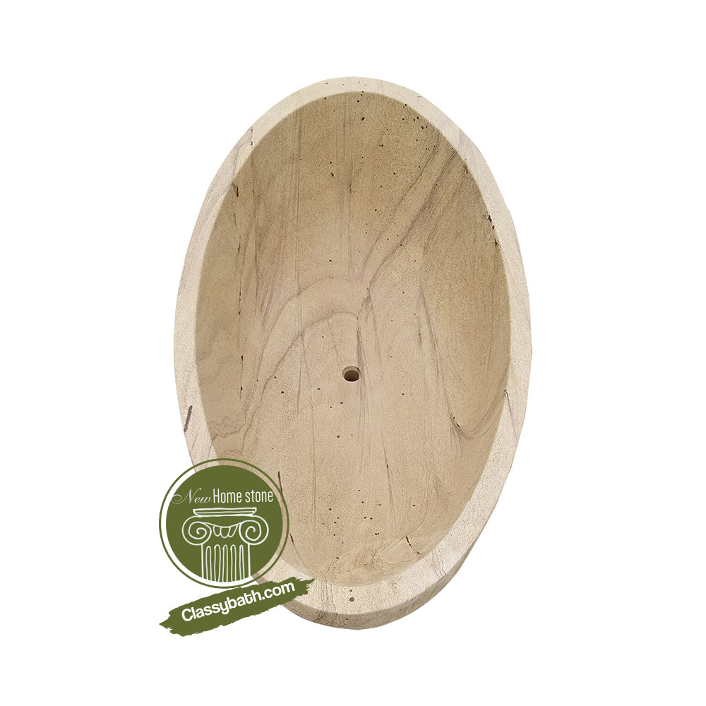 Beige Egg-shaped Marble Natural Bathtub