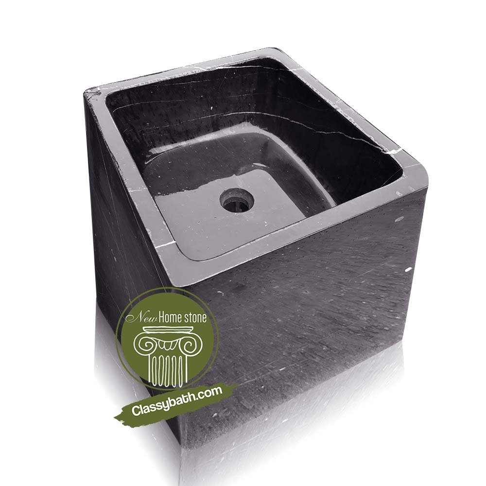 Square-Shaped Black Marble Washbasin