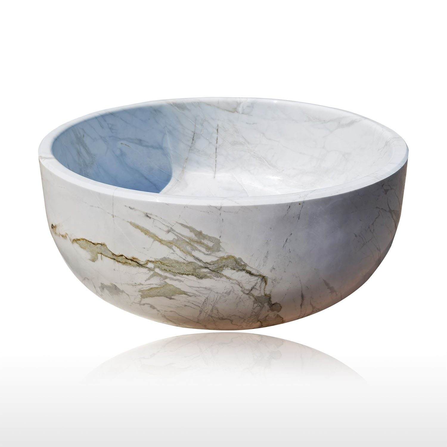 Round White Natural Marble Soaking Tub