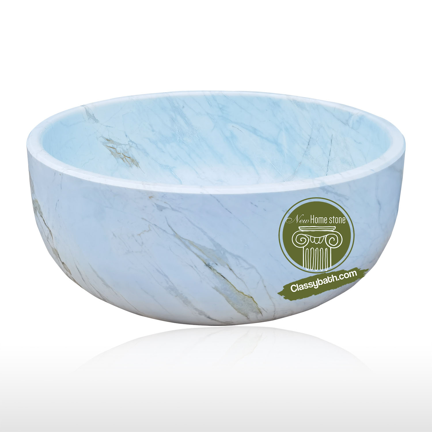 Round White Natural Stone Soaking Tub